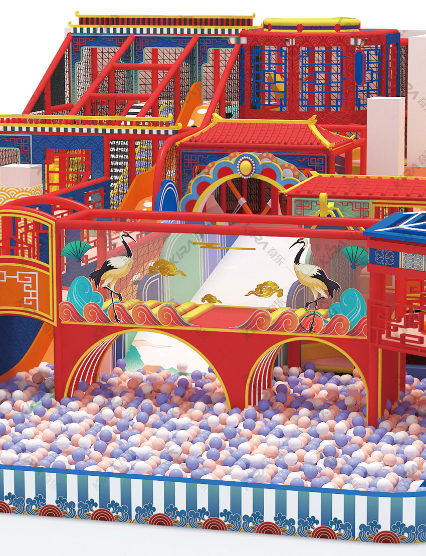 依照親子樂(lè)園游樂(lè)項(xiàng)目的特點(diǎn)融入其中，充分發(fā)揮了國(guó)潮風(fēng)元素的視覺(jué)沖擊，呈現(xiàn)出一幅充滿(mǎn)國(guó)風(fēng)色彩的絢麗畫(huà)卷